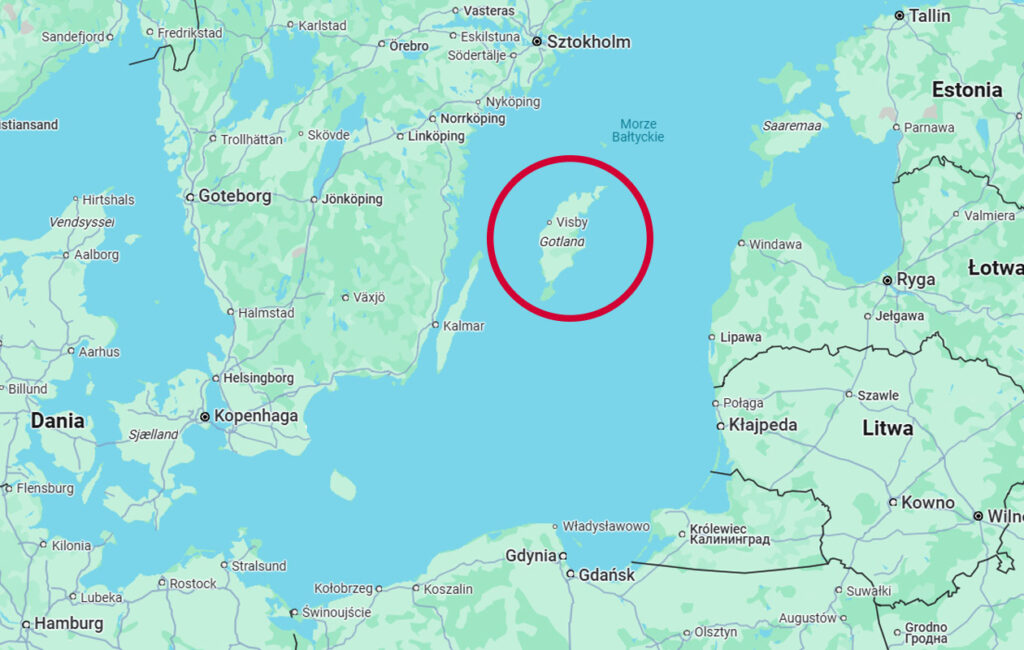 Mapa z zaznaczoną wyspą Gotland