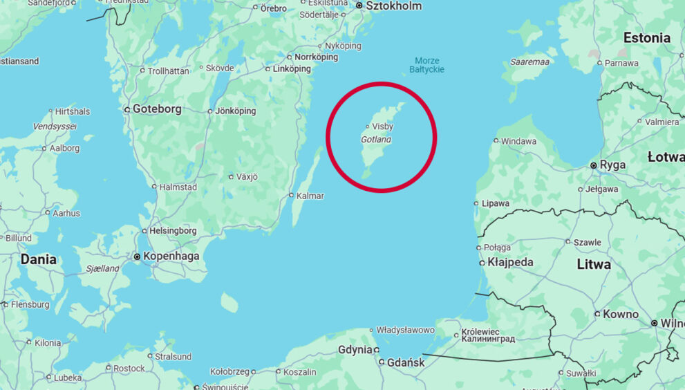 Mapa z zaznaczoną wyspą Gotland