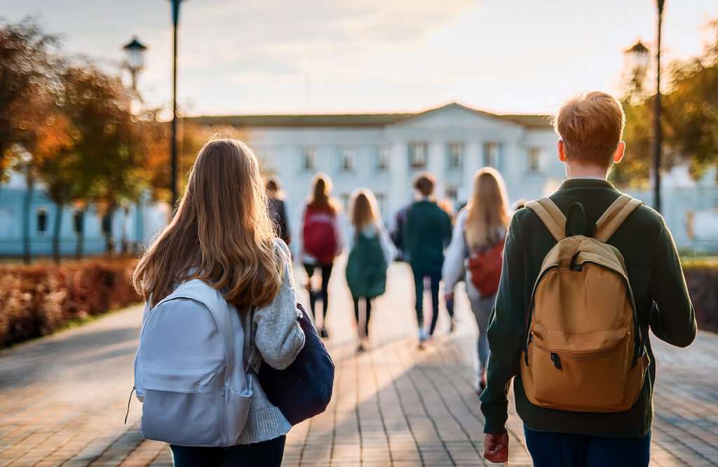 Studenci idący na uczelnię