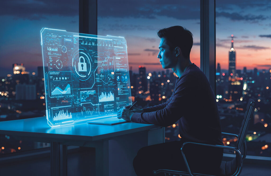Pracownik dbający o cyberbezpieczeństwo sieci firmowej
