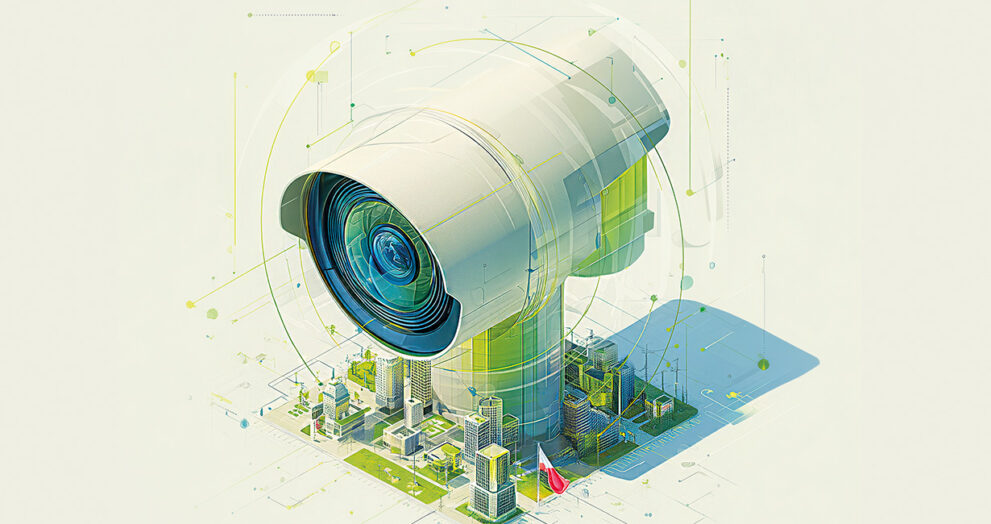 Grafika ilustrująca temat telewizji dozorejwa w Polsce