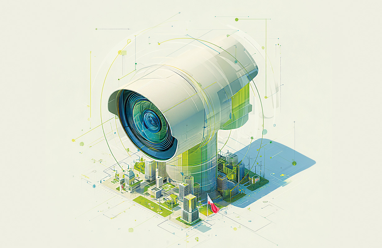 Grafika ilustrująca temat telewizji dozorejwa w Polsce